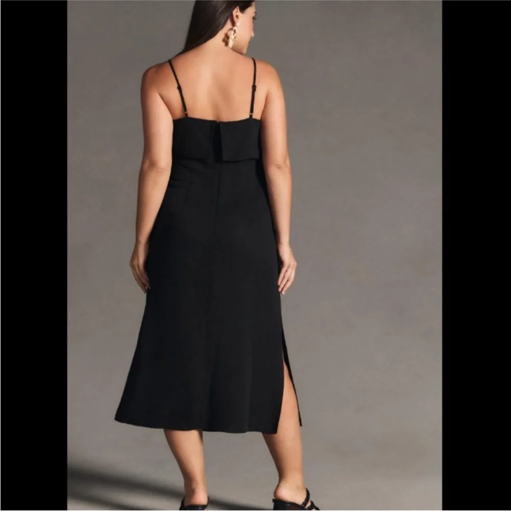 🖤 NWOT Anthropologie Linen Blend Black Midi Dress - Picture 4 of 7